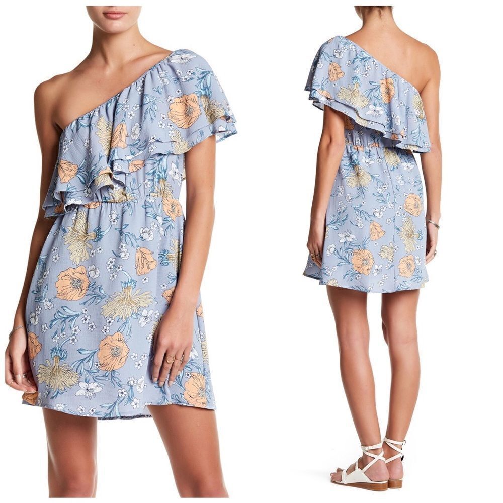 Lush One Shoulder Flounce Floral Spring Dress S